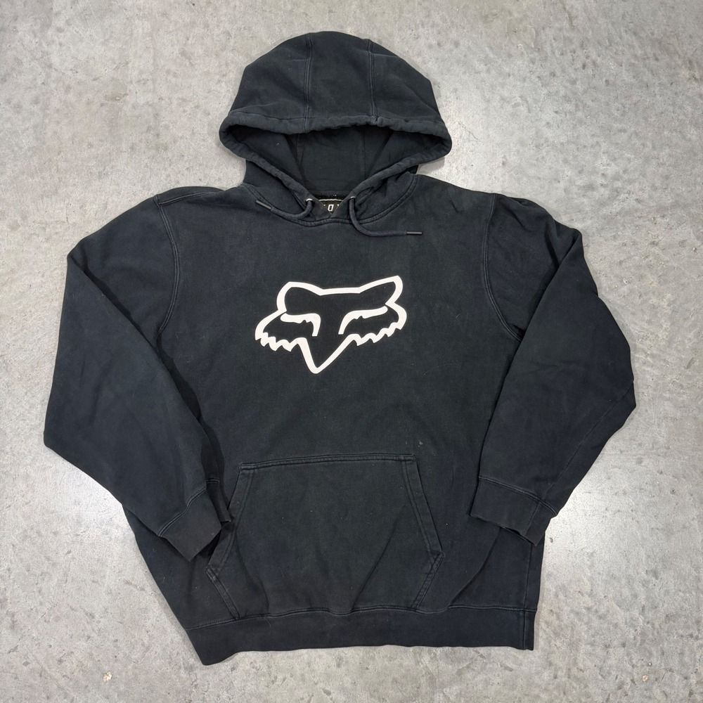 Y2K 2000s Fox Racing Mens XL Black Pullover Graphic Logo Sweatshirt Motocross